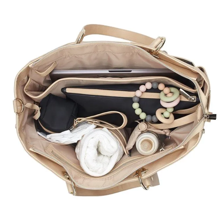 Custom PU Diaper Tote Bag with Organizer Pockets and Adjustable Shoulder Strap