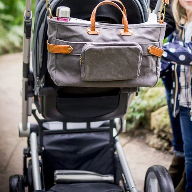 Custom Waxed Canvas Stroller Organizer Diaper Bag with Detachable Pouch