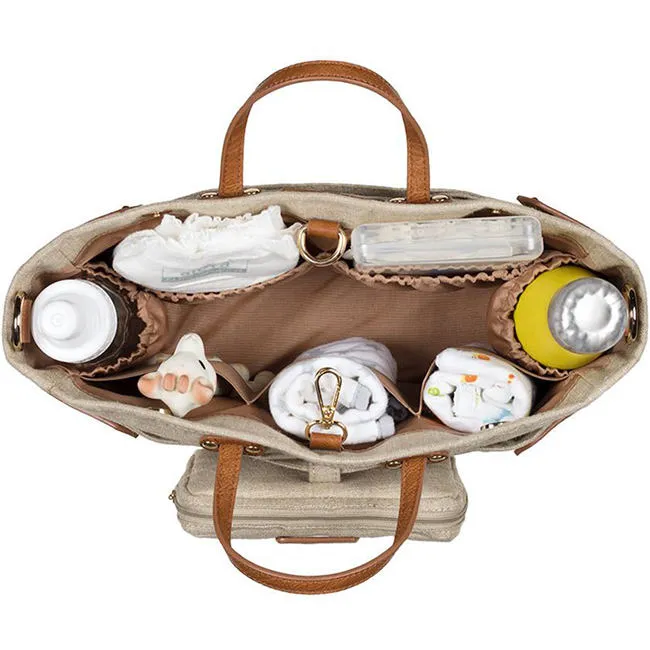 Custom Waxed Canvas Stroller Organizer Diaper Bag with Detachable Pouch