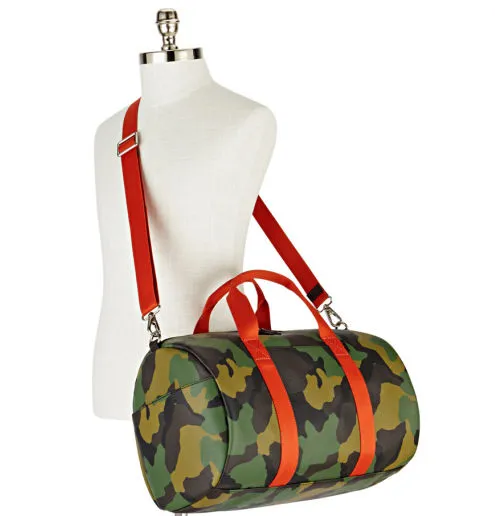 Custom Camouflage PVC Travel Duffel Bag with Orange Straps