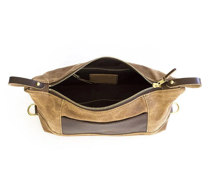 Custom Waxed Canvas Toiletry Bag with Expandable Ends and Front Pocket