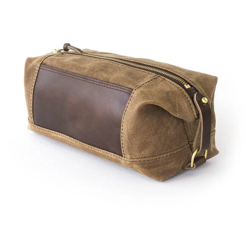 Custom Waxed Canvas Toiletry Bag with Expandable Ends and Front Pocket