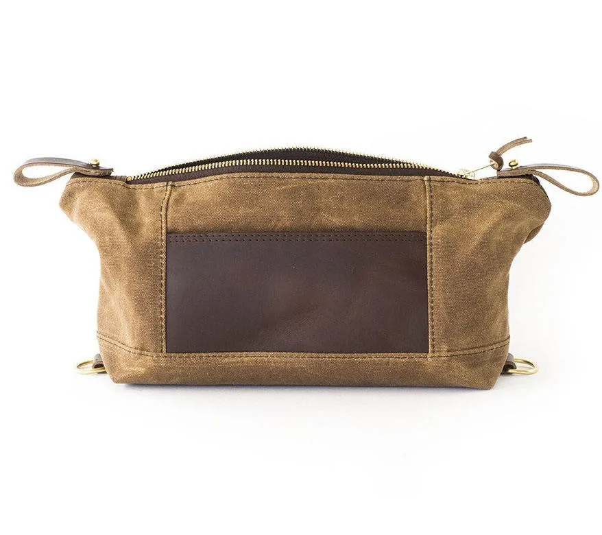 Custom Waxed Canvas Toiletry Bag with Expandable Ends and Front Pocket