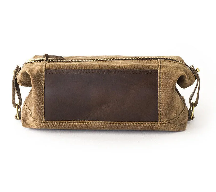 Custom Waxed Canvas Toiletry Bag with Expandable Ends and Front Pocket