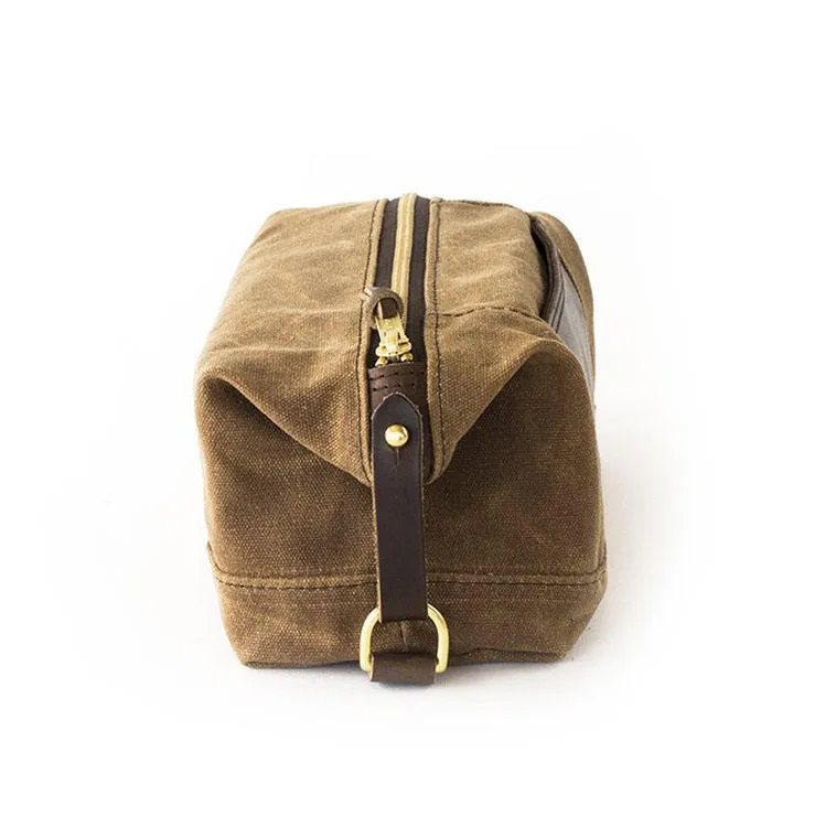 Custom Waxed Canvas Toiletry Bag with Expandable Ends and Front Pocket