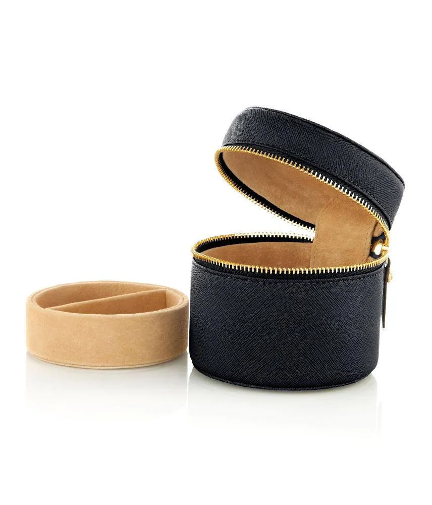 Custom Round PU Travel Jewelry Box with Removable Tray and Zipper Closure