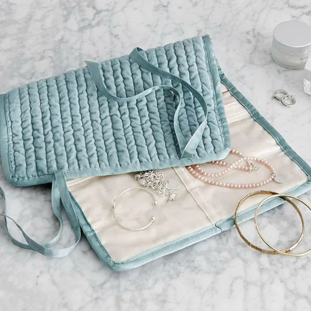 Custom Quilted Jewelry Roll Organizer with Three Zipper Pockets