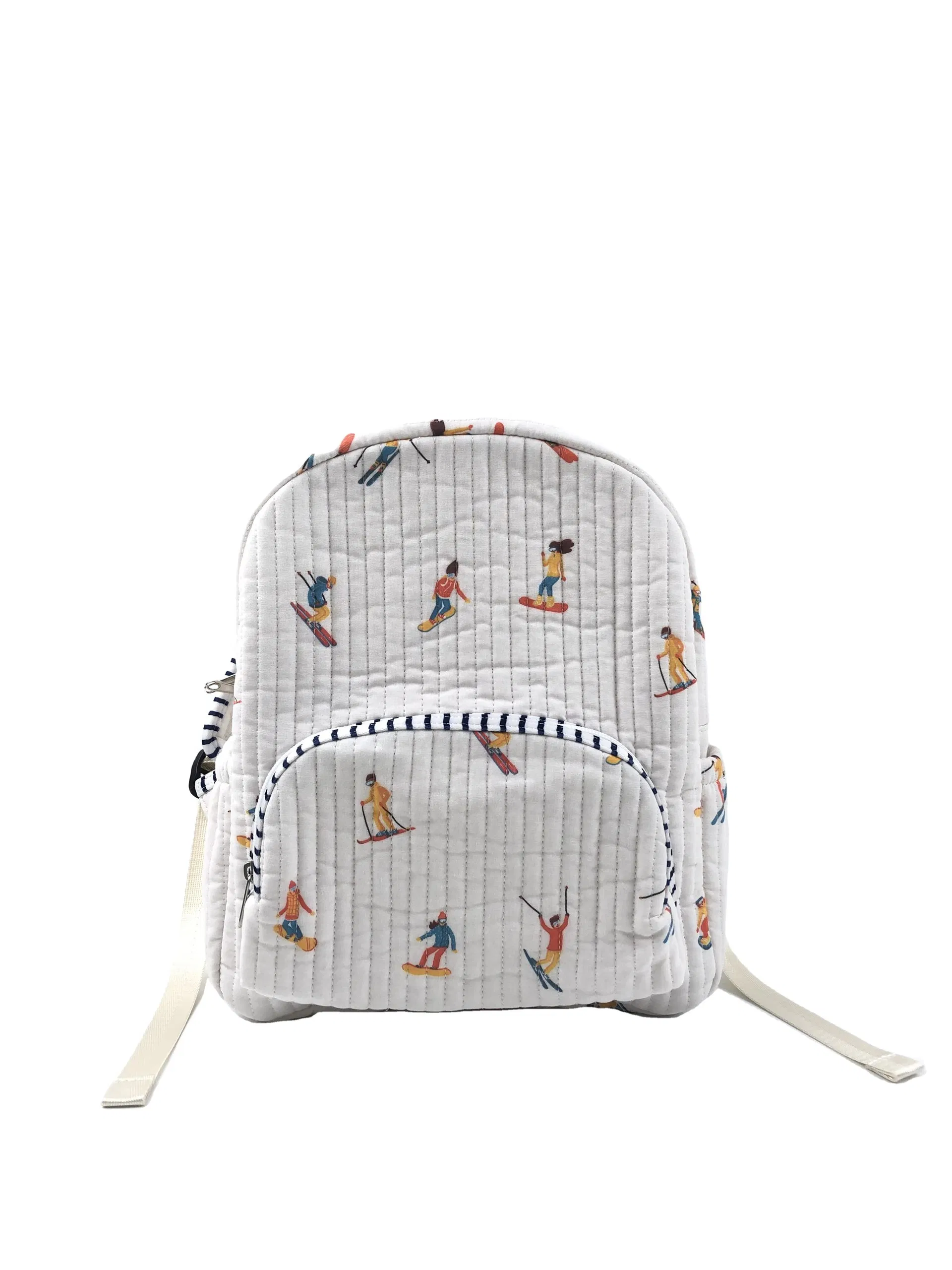 Custom Quilted Ski Print Kids Backpack with Front Zipper Pocket