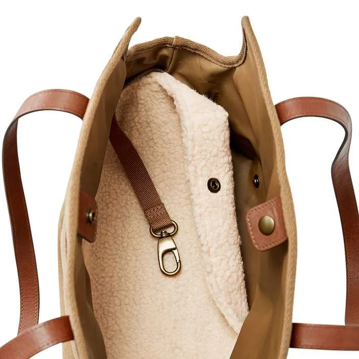 Custom Waxed Canvas Dog Carrier Tote Bag with Removable Fleece Lining