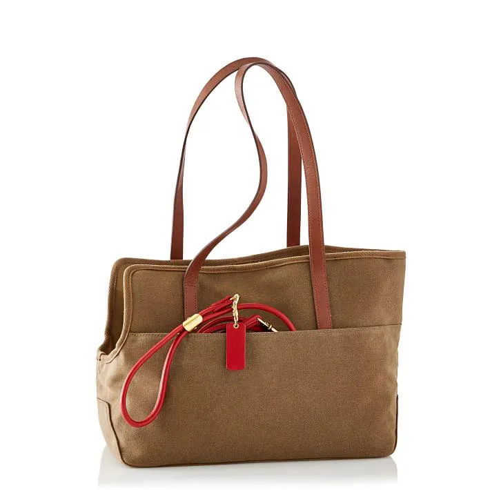 Custom Waxed Canvas Dog Carrier Tote Bag with Removable Fleece Lining