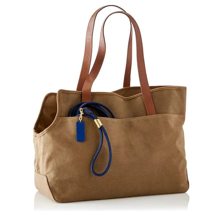 Custom Waxed Canvas Dog Carrier Tote Bag with Removable Fleece Lining
