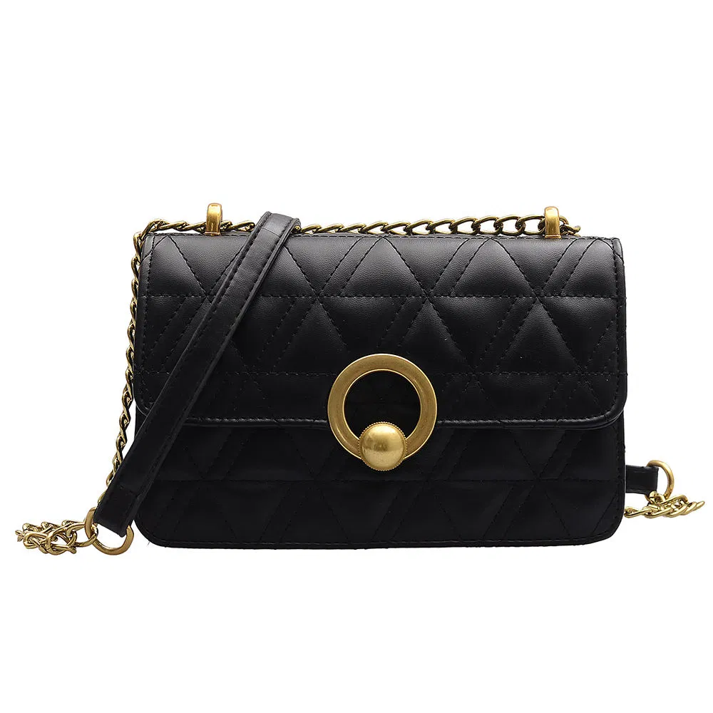 Custom Quilted PU Crossbody Bag with Chain Strap and Ring Turn-Lock