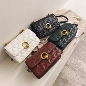 Custom Quilted PU Crossbody Bag with Chain Strap and Ring Turn-Lock