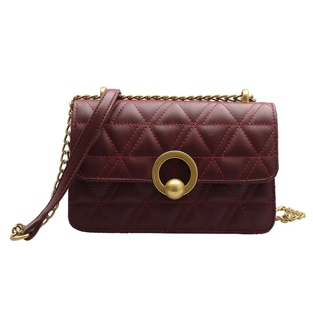 Custom Quilted PU Crossbody Bag with Chain Strap and Ring Turn-Lock