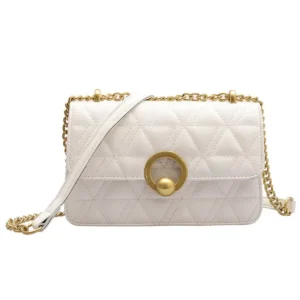 Custom Quilted PU Crossbody Bag with Chain Strap and Ring Turn-Lock
