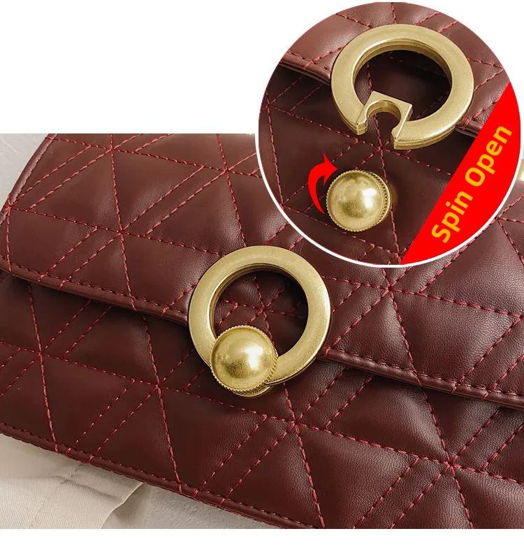 Custom Quilted PU Crossbody Bag with Chain Strap and Ring Turn-Lock