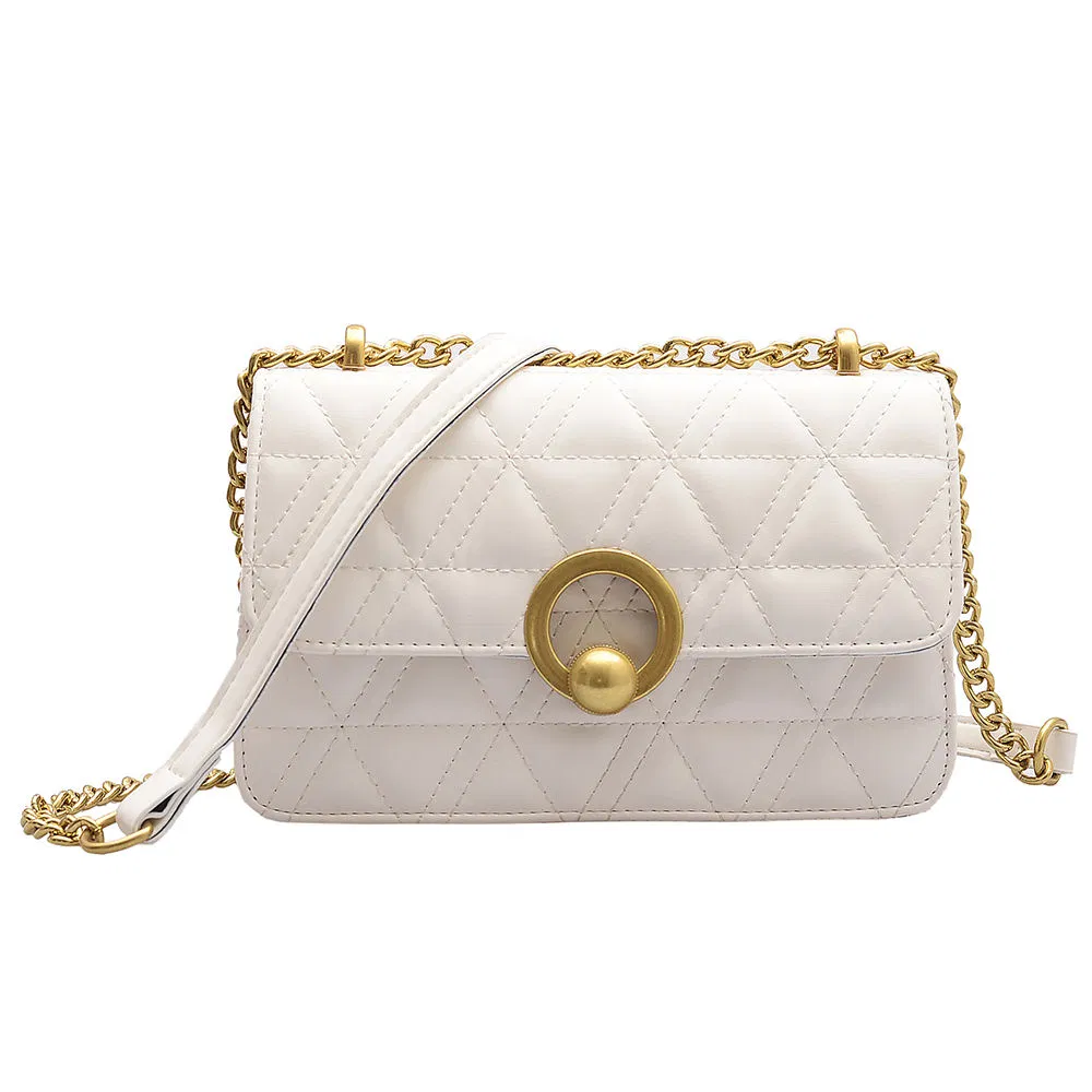 Custom Quilted PU Crossbody Bag with Chain Strap and Ring Turn-Lock