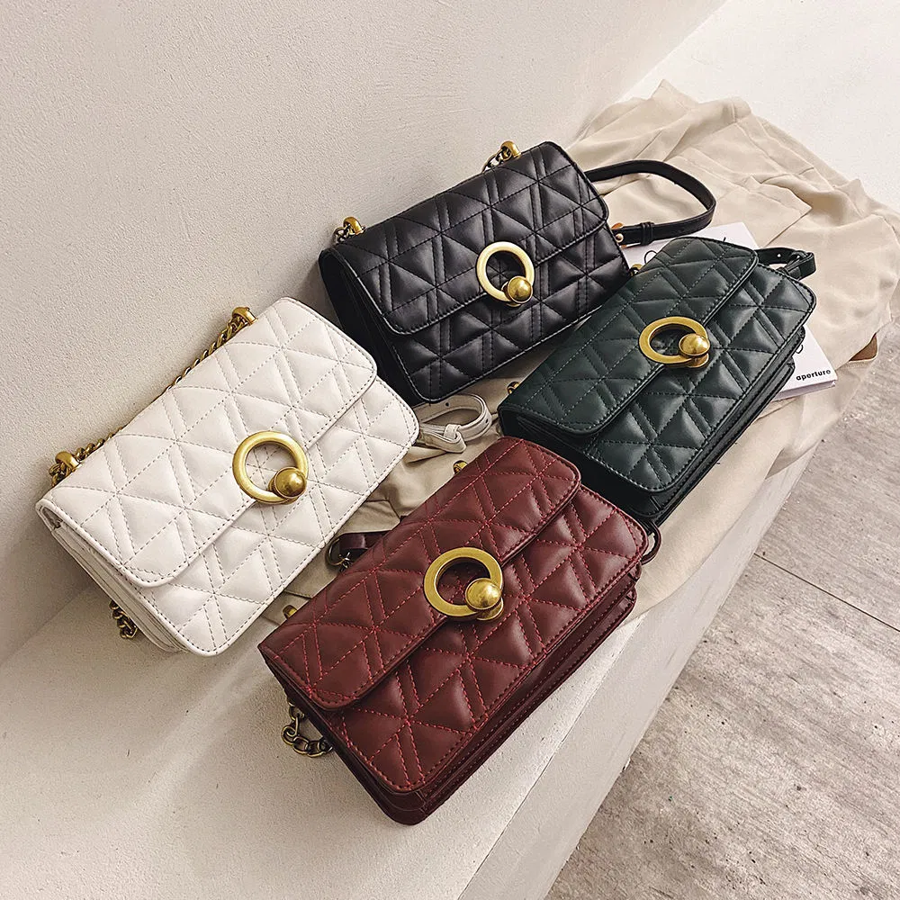 Custom Quilted PU Crossbody Bag with Chain Strap and Ring Turn-Lock