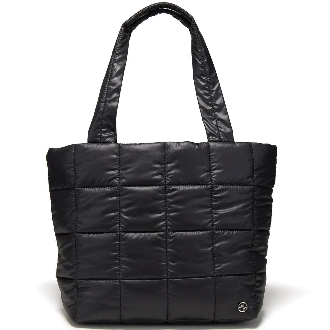 Custom Quilted Nylon Puffer Tote Bag with Trolley Sleeve and Zipper Pockets