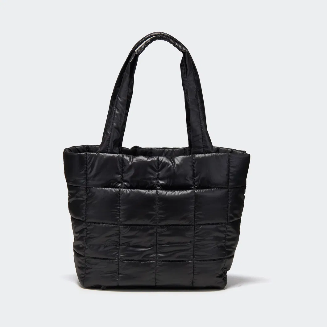 Custom Quilted Nylon Puffer Tote Bag with Trolley Sleeve and Zipper Pockets