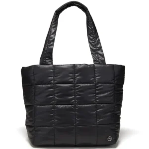 Custom Quilted Nylon Puffer Tote Bag with Trolley Sleeve and Zipper Pockets