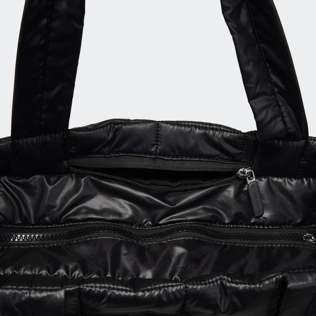 Custom Quilted Nylon Puffer Tote Bag with Trolley Sleeve and Zipper Pockets