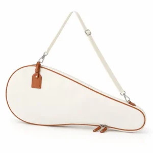 Custom Canvas Tennis Racket Cover Bag with Leather Trim and Shoulder Strap