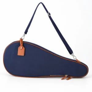 Custom Canvas Tennis Racket Cover Bag with Leather Trim and Shoulder Strap