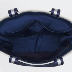 Custom Cream Tennis Tote Bag with Navy Trim and Removable Racket Pocket