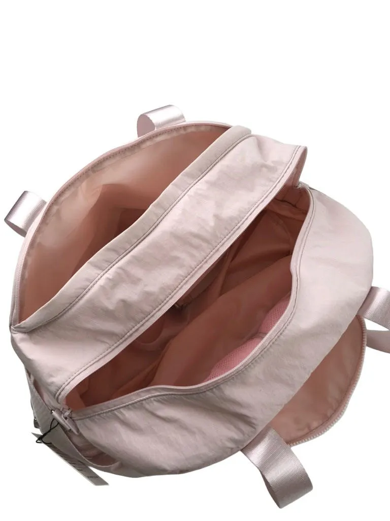 Custom Pink Nylon Travel Duffel Bag with Detachable Strap and Pockets