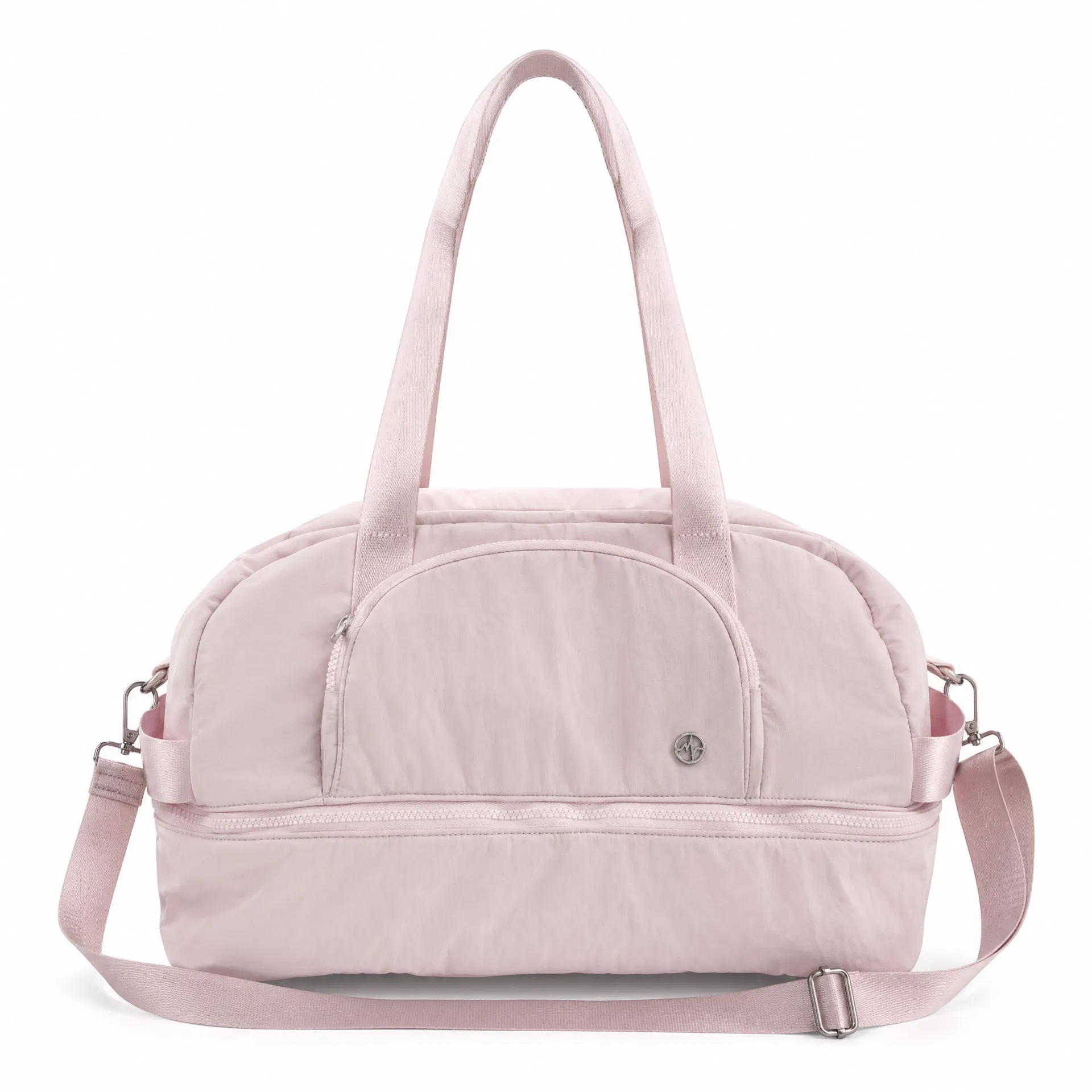 Custom Pink Nylon Travel Duffel Bag with Detachable Strap and Pockets