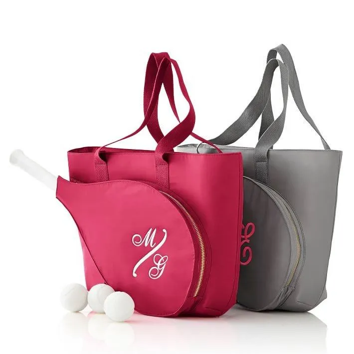 Custom Nylon Tennis Tote Bag with Front Racket Pocket and Shoulder Handles