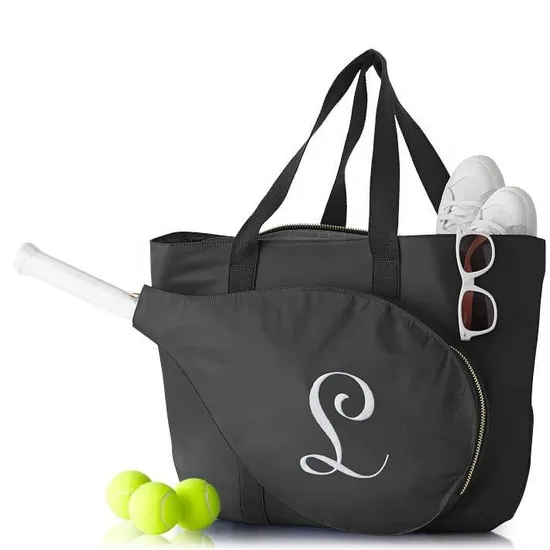 Custom Nylon Tennis Tote Bag with Front Racket Pocket and Shoulder Handles