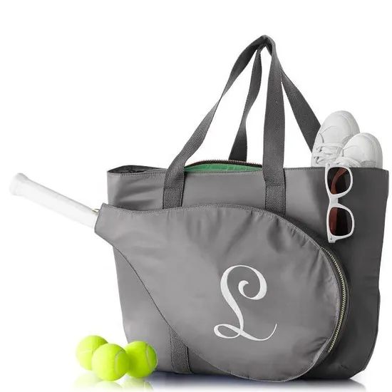 Custom Nylon Tennis Tote Bag with Front Racket Pocket and Shoulder Handles