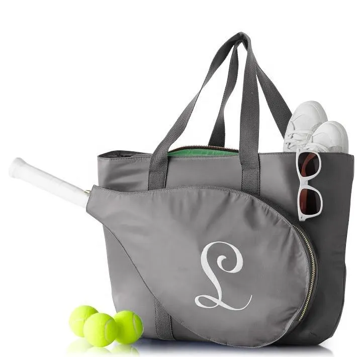 Custom Nylon Tennis Tote Bag with Front Racket Pocket and Shoulder Handles