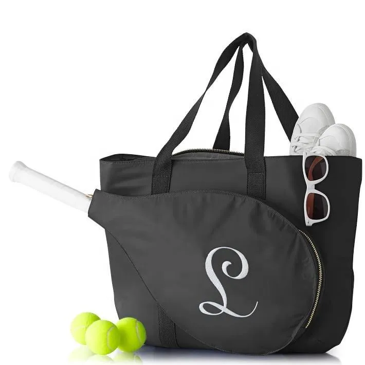 Custom Nylon Tennis Tote Bag with Front Racket Pocket and Shoulder Handles