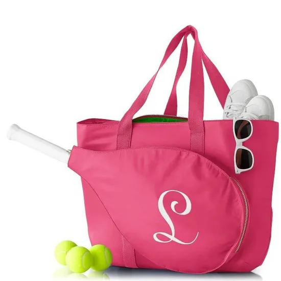 Custom Nylon Tennis Tote Bag with Front Racket Pocket and Shoulder Handles