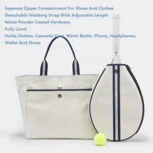 Custom Coated Canvas Tennis Tote Bag with Removable Racket Pocket