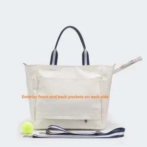 Custom Coated Canvas Tennis Tote Bag with Racket Pocket and Stripes