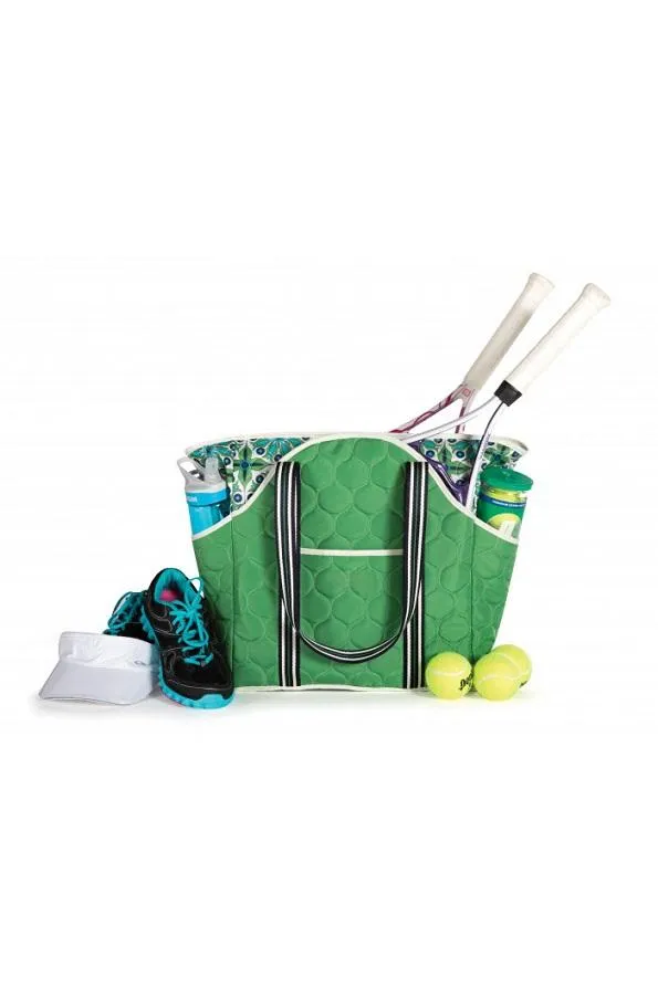 Custom Quilted Nylon Tennis Tote Bag with Racket Pockets and Striped Handles