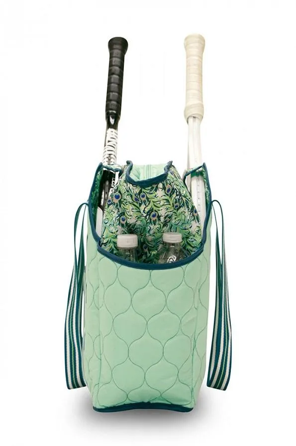 Custom Quilted Nylon Tennis Tote Bag with Racket Pockets and Striped Handles