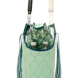 Custom Quilted Nylon Tennis Tote Bag with Racket Pockets and Striped Handles