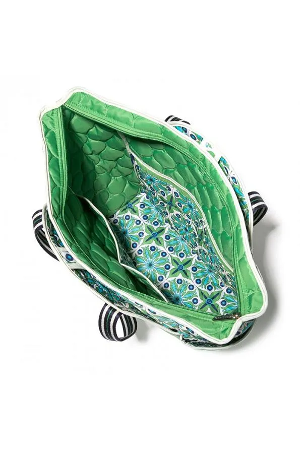 Custom Quilted Nylon Tennis Tote Bag with Racket Pockets and Striped Handles