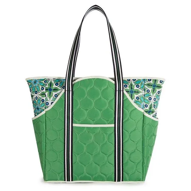 Custom Quilted Nylon Tennis Tote Bag with Racket Pockets and Striped Handles