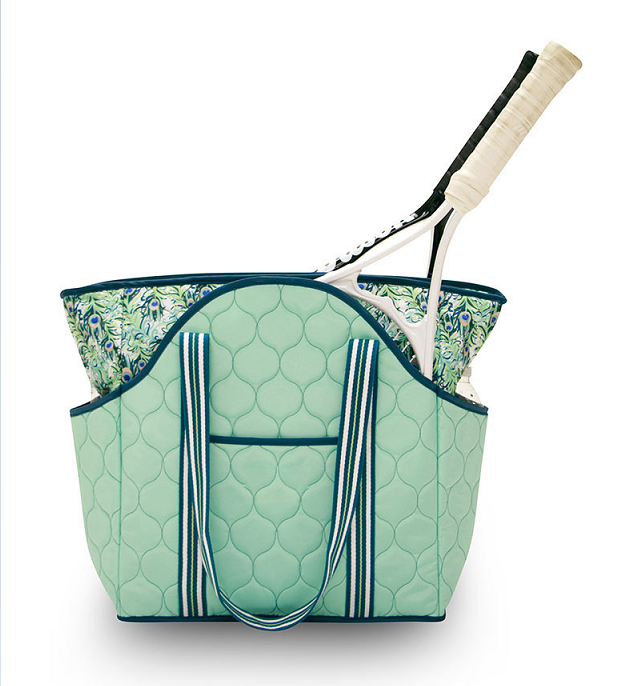 Custom Quilted Nylon Tennis Tote Bag with Racket Pockets and Striped Handles