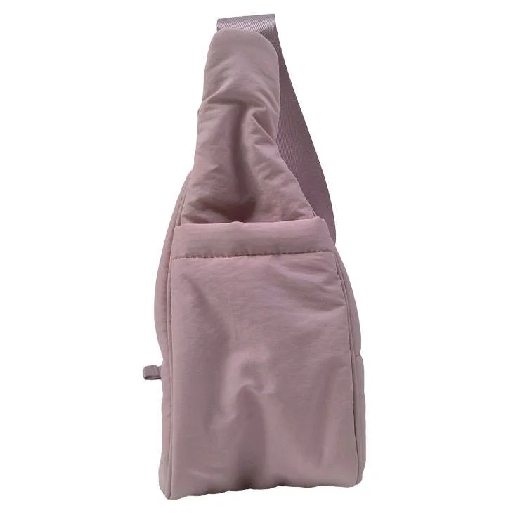 Pink Quilted Nylon Hobo Shoulder Bag with Adjustable Strap and Zipper Pockets