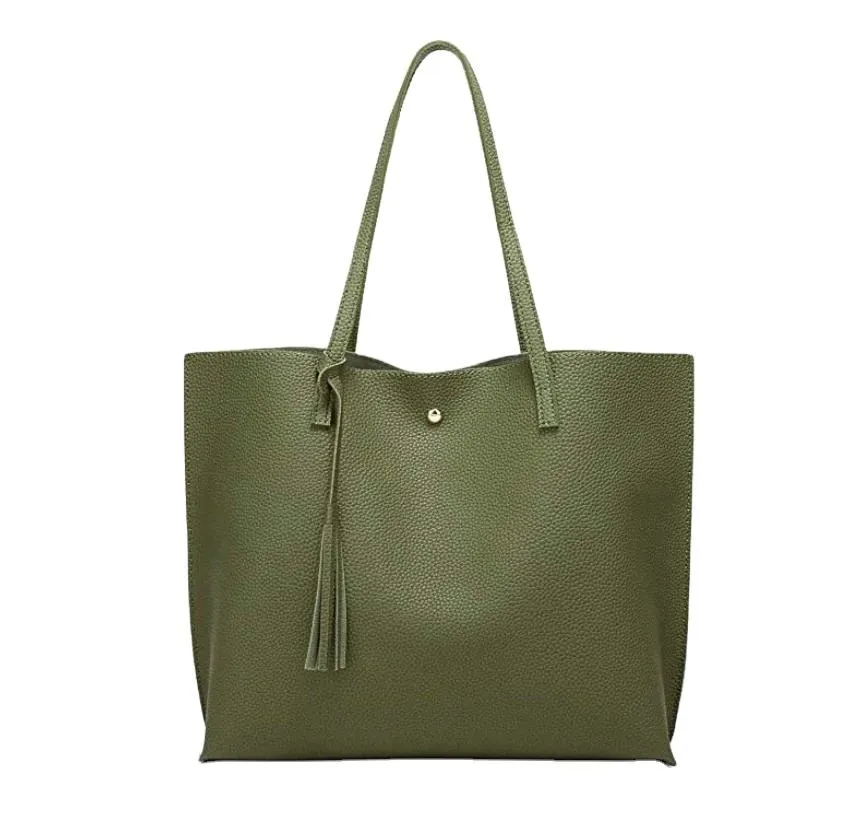 Custom PU Leather Tote Bag with Tassel and Double Shoulder Handles