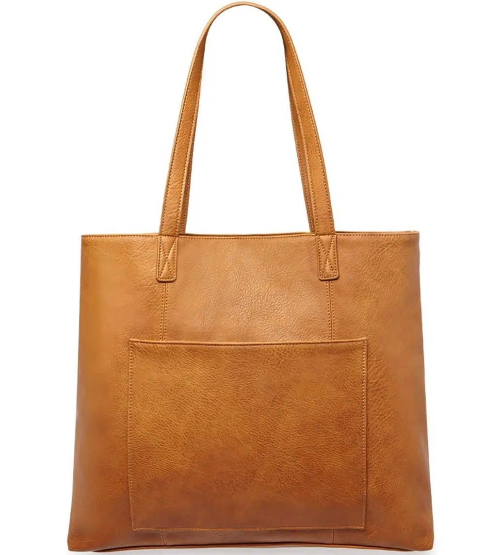 Custom PU Tote Bag with Front Pocket and Long Shoulder Handles