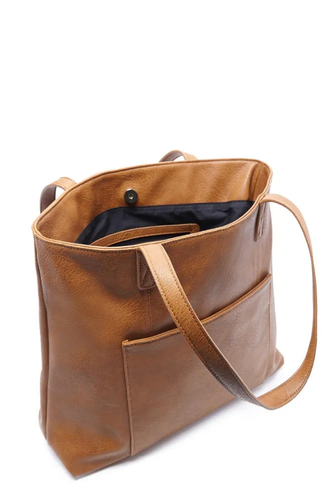 Custom PU Tote Bag with Front Pocket and Long Shoulder Handles