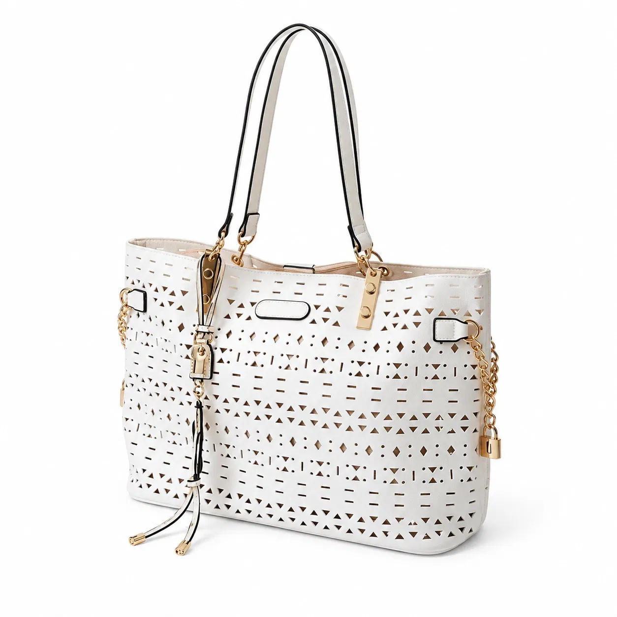 Custom White Perforated Tote Bag with Removable Zipper Pouch